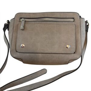 Grey Leather Messenger Crossbody Bag